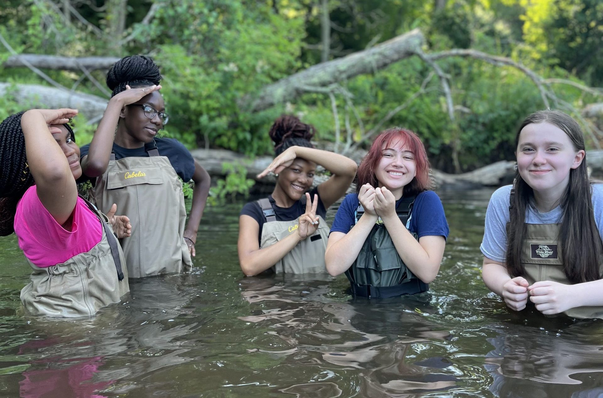 students in water